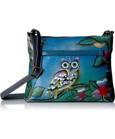 Women's Genuine Leather Medium Crossbody with External Zipper Pocket Midnight Owl $46.53 Crossbody Bags