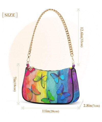 Small Chain Shoulder Bag for Women Rainbow Butterflies Hobo Handbags Tote Clutch Bag Ladies Crossbody Bag Purse with Zipper $...