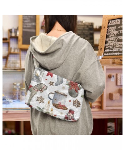 Watercolor Christmas Illustrations Plush Underarm Bag Women's Tote Handbags Fluffy Shoulder Bag for Autumn and Winter $14.39 ...