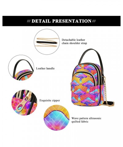 Magic Mushroom Ethnic Style Quilted Crossbody Bag for Women, Small Cell Phone Bag Shoulder Handbags Purse with Leather Strap ...