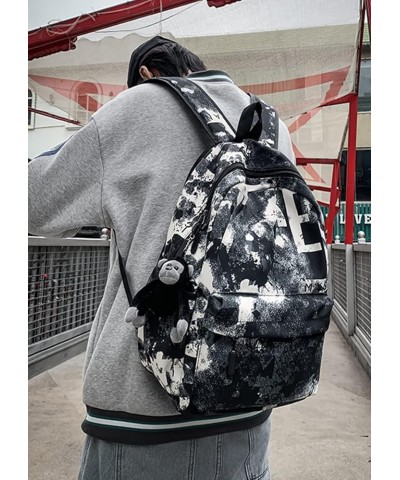 Nylon Backpack Personalized Graffiti Print Knapsack Satchel Fashion bag-Black 1 Black 3 $15.29 Backpacks