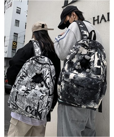 Nylon Backpack Personalized Graffiti Print Knapsack Satchel Fashion bag-Black 1 Black 3 $15.29 Backpacks