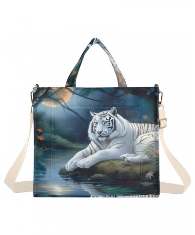 Corduroy Women Tote Bag, Handbag Purse with Detachable Strap Night Lake Animal Print Small Size $15.04 Crossbody Bags