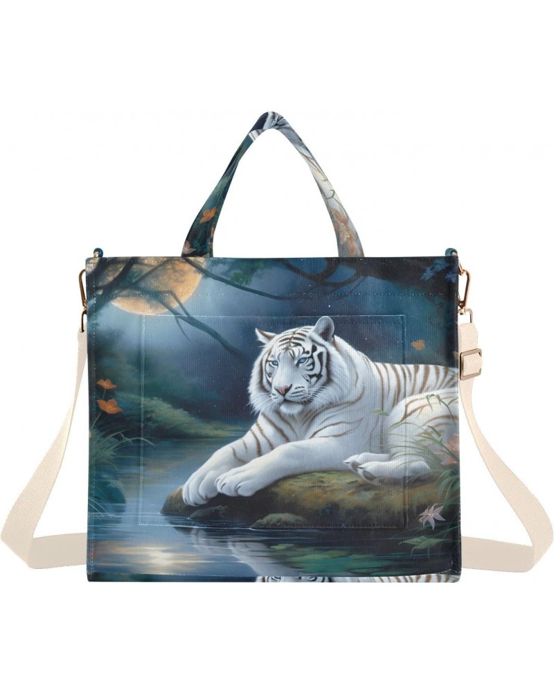 Corduroy Women Tote Bag, Handbag Purse with Detachable Strap Night Lake Animal Print Small Size $15.04 Crossbody Bags