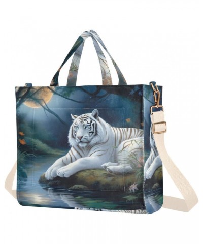 Corduroy Women Tote Bag, Handbag Purse with Detachable Strap Night Lake Animal Print Small Size $15.04 Crossbody Bags