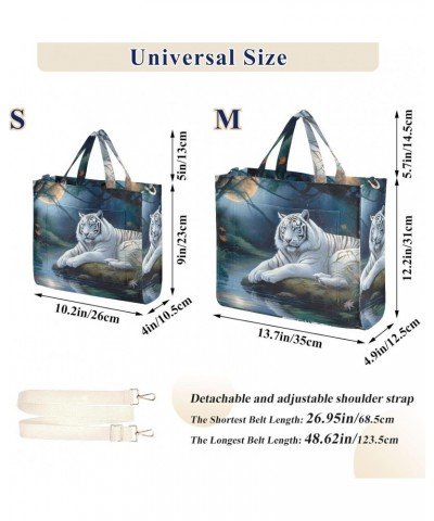 Corduroy Women Tote Bag, Handbag Purse with Detachable Strap Night Lake Animal Print Small Size $15.04 Crossbody Bags