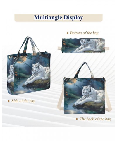 Corduroy Women Tote Bag, Handbag Purse with Detachable Strap Night Lake Animal Print Small Size $15.04 Crossbody Bags