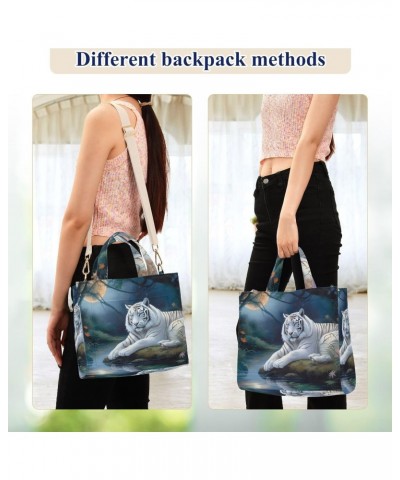 Corduroy Women Tote Bag, Handbag Purse with Detachable Strap Night Lake Animal Print Small Size $15.04 Crossbody Bags