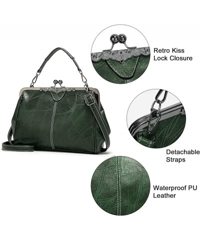 Women Retro Kiss Lock Handbags PU Leather Evening Handbag Top Handle Shoulder Bags Waterproof Crossbody Bags Green $22.25 Sho...