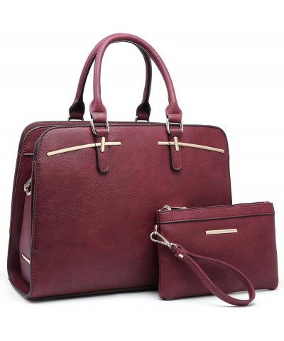 Women Handbag Wallet Tote Bag Shoulder Bag Hobo Bag Top Handle Satchel Purse Set 2pcs w/ 3 Compartments 3-burgundy $29.00 Totes