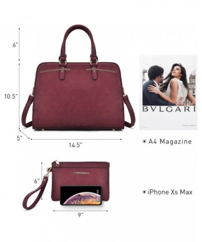 Women Handbag Wallet Tote Bag Shoulder Bag Hobo Bag Top Handle Satchel Purse Set 2pcs w/ 3 Compartments 3-burgundy $29.00 Totes