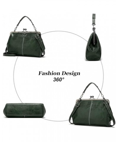 Women Retro Kiss Lock Handbags PU Leather Evening Handbag Top Handle Shoulder Bags Waterproof Crossbody Bags Green $22.25 Sho...