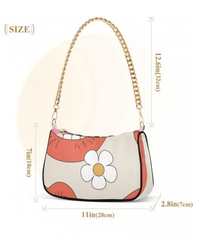 Zip Shoulder Bag for Women Lips Flowers Chain Handbags Womens Tote Satchel Bags $12.90 Satchels