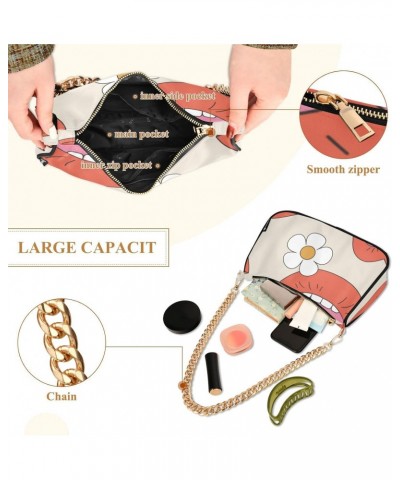 Zip Shoulder Bag for Women Lips Flowers Chain Handbags Womens Tote Satchel Bags $12.90 Satchels