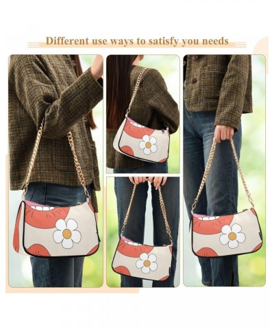 Zip Shoulder Bag for Women Lips Flowers Chain Handbags Womens Tote Satchel Bags $12.90 Satchels