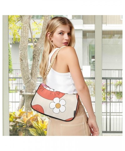 Zip Shoulder Bag for Women Lips Flowers Chain Handbags Womens Tote Satchel Bags $12.90 Satchels