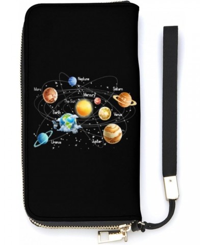 Solar System Wristlet Wallet Leather Long Card Holder Purse Slim Clutch Handbag for Women $17.75 Wristlets