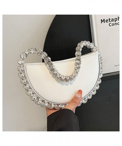 Circular Rhinestone Evening Bag for Women,Cute Mini Evening Clutch Bags with Top Handle,Sparkly for Prom Party Wedding White ...