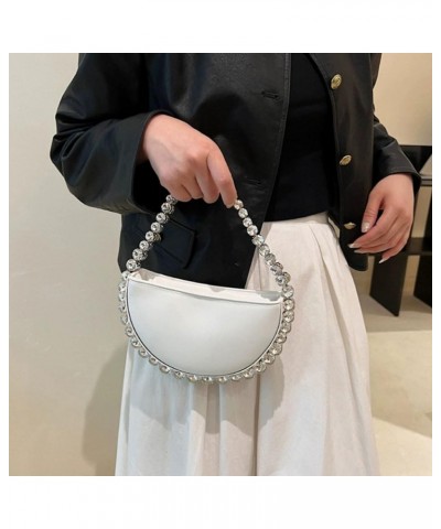 Circular Rhinestone Evening Bag for Women,Cute Mini Evening Clutch Bags with Top Handle,Sparkly for Prom Party Wedding White ...