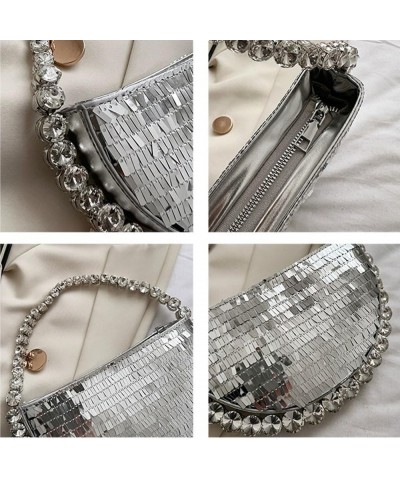 Circular Rhinestone Evening Bag for Women,Cute Mini Evening Clutch Bags with Top Handle,Sparkly for Prom Party Wedding White ...