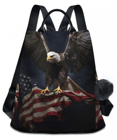 Majestic Eagle Flag Travel Backpack Purse for Women Multipurpose Design Ladies Fashion Bag with Pompom $23.99 Backpacks