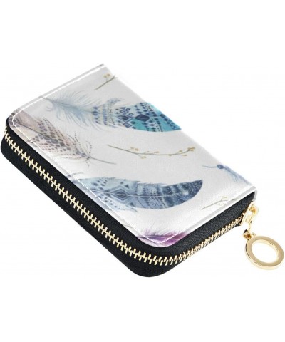 Watercolor Feathers Small Card Wallets Girls Riskfree RFID Wallet Leather Zipper Money Organizers for Work $11.39 Wallets