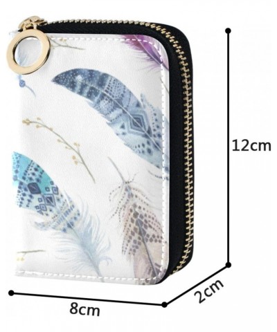 Watercolor Feathers Small Card Wallets Girls Riskfree RFID Wallet Leather Zipper Money Organizers for Work $11.39 Wallets