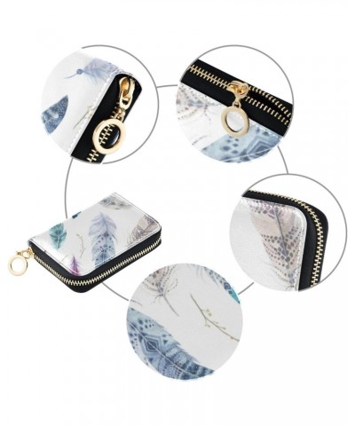 Watercolor Feathers Small Card Wallets Girls Riskfree RFID Wallet Leather Zipper Money Organizers for Work $11.39 Wallets