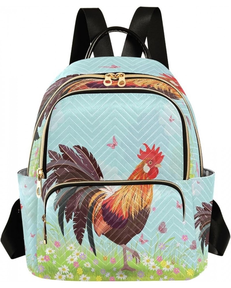 Lovely Rooster Butterfly Women Backpack Purse Ladies Fashion Shoulder Bag Daypack Travel Bag 10L Small $16.45 Backpacks