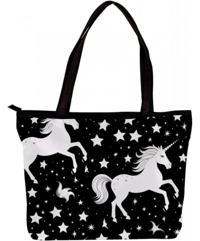 Casual Handbag with Zipper, Canvas Tote Bag for Women, animal unicorn and star pattern $12.44 Totes