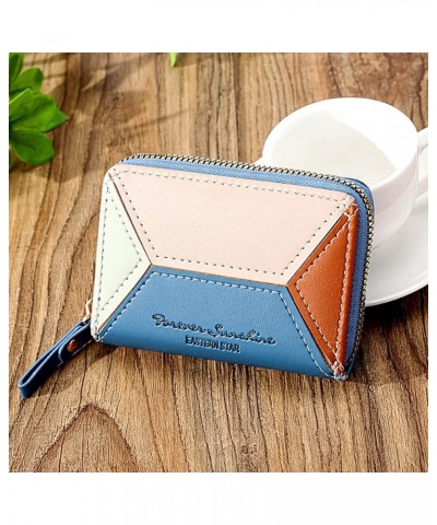 Fashion ID Short Wallet Color Matching Solid Color Women Zipper Neck Wallet Travel Pouch and Passport (Red-a, One Size) Blue-...