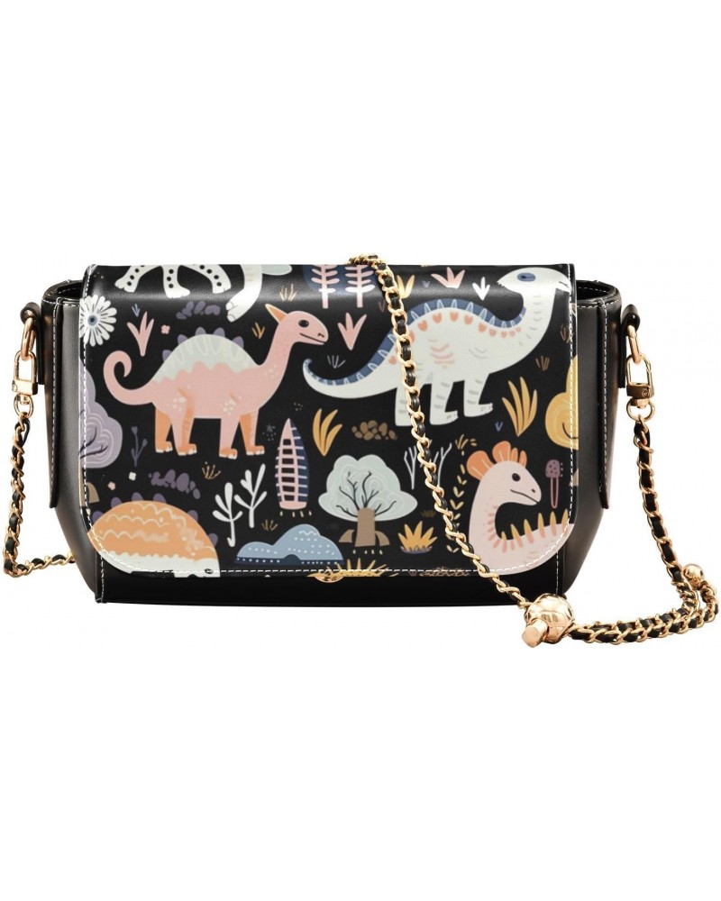 Cartoon Dinosaur Crossbody Bag for Women Girls,Leather Cross Body Purses Chain Strap Handbags Shoulder Bag $18.80 Crossbody Bags