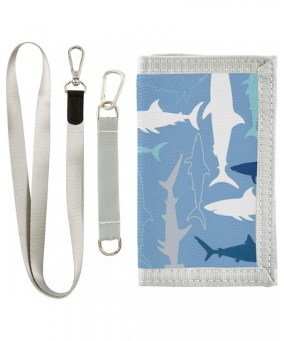 Shark Pattern Trifold Wallet Fabric Wallet Small Nylon Wallet Card Wallet with Lanyard $10.19 Wallets