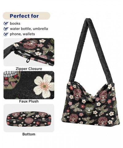 Butterfly Skull Floral Plush Shoulder Bag Furry Tote Handbag Purse Faux Fur Crossbody Bag for Women $12.38 Totes