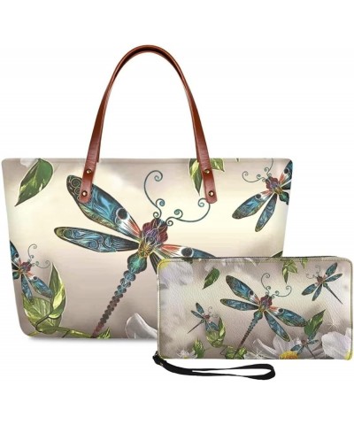 Purse and Wallet Set, Large Tote and Wallet Set for Women, Lightweight Purses Set Western Dragonfly-off White $25.47 Totes