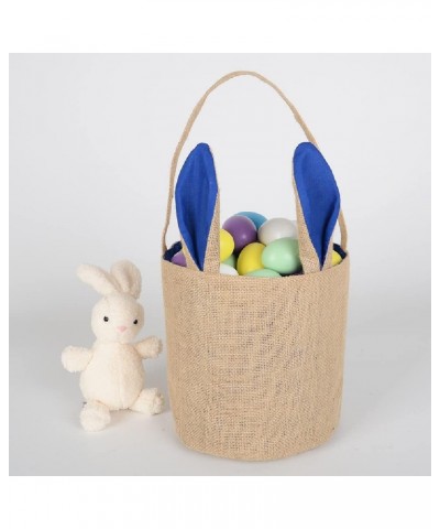 Jute Composite Round Bottom Tote Rabbit Ears Bag,Easter Basket Tote Rabbit Bag,Cylinder Gift Handbag. Dark Blue $12.00 Totes