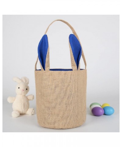 Jute Composite Round Bottom Tote Rabbit Ears Bag,Easter Basket Tote Rabbit Bag,Cylinder Gift Handbag. Dark Blue $12.00 Totes