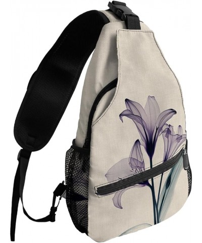 Sling Bag Crossbody Bag for Women Men Abstract Transparent Purple Flower Tulip Waterproof Hiking Backpack Lightweight Chest S...