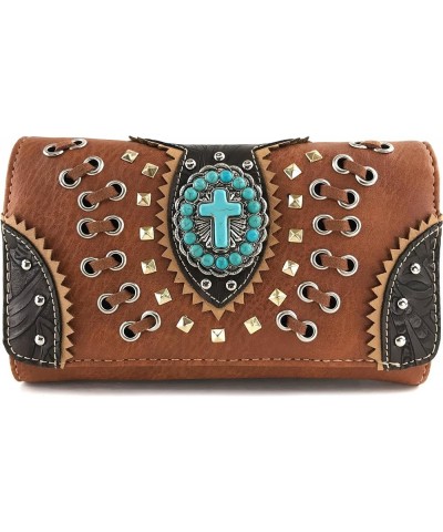 Floral Tooled Embroidered Western Turquoise Stone Cross Conceal Carry Handbag Purse Brown Wallet Only $14.25 Shoulder Bags