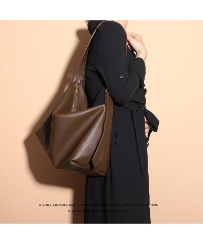 Cowhide Tote Bag Women's One Shoulder Commuter Bag Soft leather niche leather crossbody bag Large Coffee $27.06 Totes