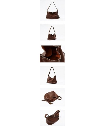 Cowhide Tote Bag Women's One Shoulder Commuter Bag Soft leather niche leather crossbody bag Large Coffee $27.06 Totes