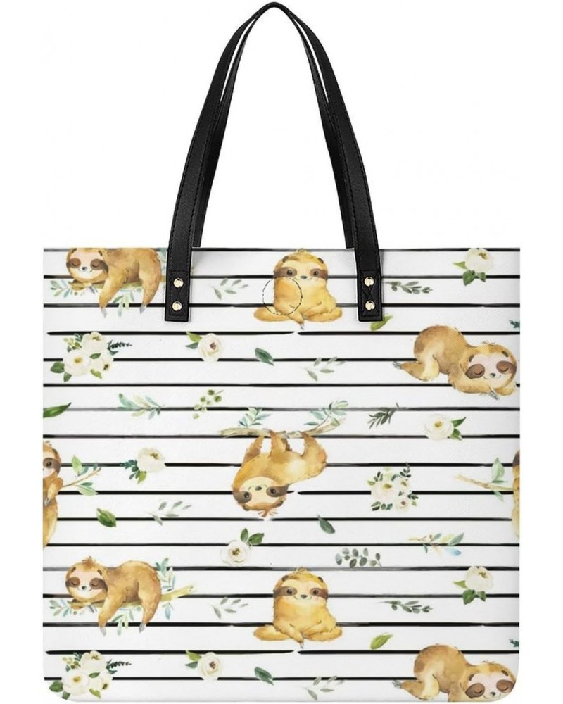 Watercolor Sloths Womens PU Leather Tote Bag Large Capacity Shoulder Purse Versatile Handbags $20.90 Totes