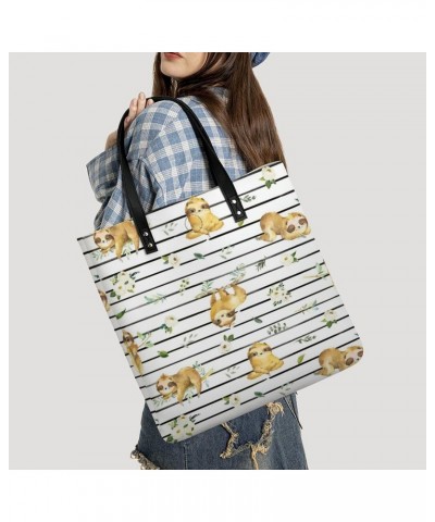 Watercolor Sloths Womens PU Leather Tote Bag Large Capacity Shoulder Purse Versatile Handbags $20.90 Totes