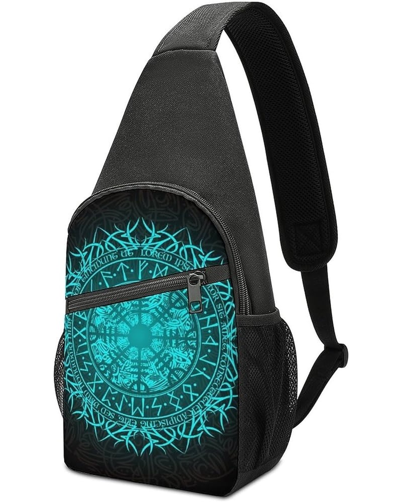 Sling Bag, Stylish Chest Bag for Men Women, Bue Circle Viking Vegvisir Runic Compass Shoulder Cross Body Backpack, Casual Che...