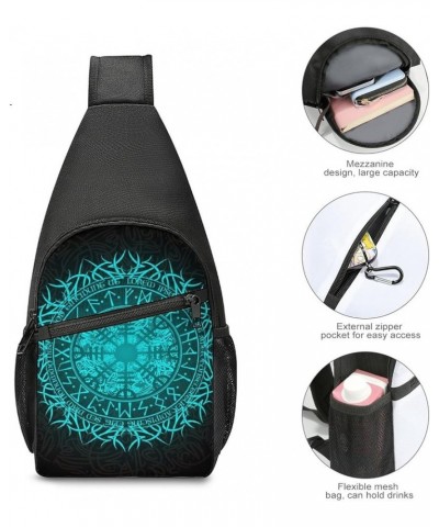 Sling Bag, Stylish Chest Bag for Men Women, Bue Circle Viking Vegvisir Runic Compass Shoulder Cross Body Backpack, Casual Che...