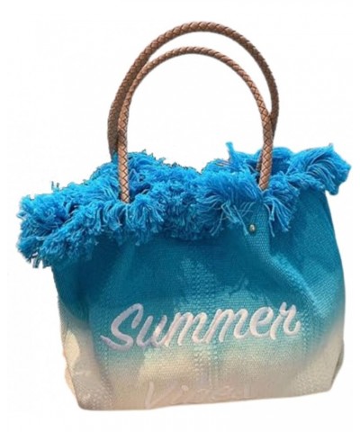 Simple Style Embroidered Letter Tote Bag Trendy Handbag Large-Capacity Female Bag Blue $19.43 Totes