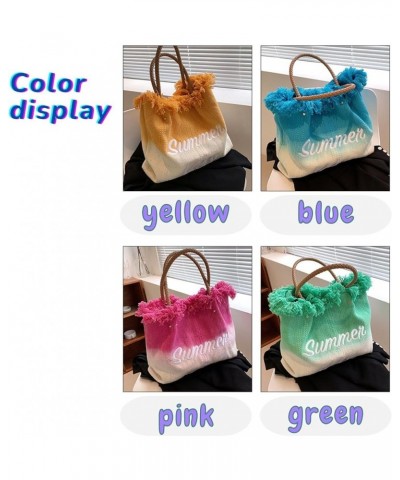 Simple Style Embroidered Letter Tote Bag Trendy Handbag Large-Capacity Female Bag Blue $19.43 Totes