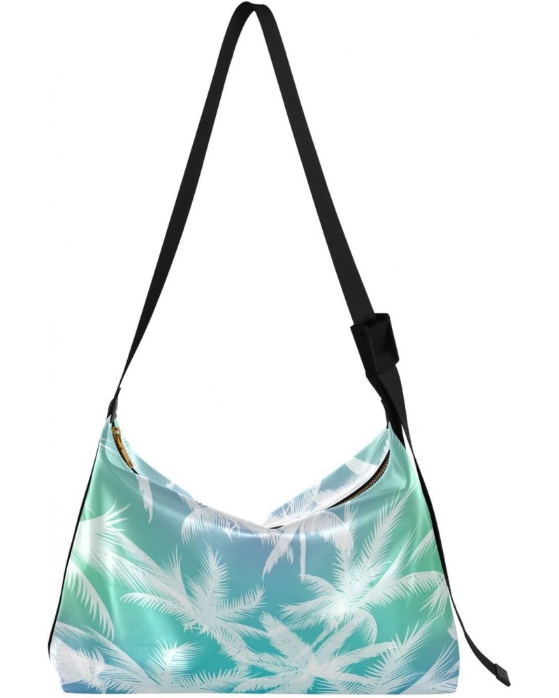 Palm Trees Womens Shoulder Bag Hobo Crossbody Leather Casual Tote Bag for Women Large White Tropical Leaves Handbag Shopping ...