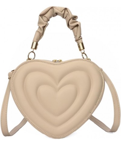 Women Heart Shape Clutch Purse Large Capacity Shoulder Bag Cute PU Casual Crossbody Handbags with Strap for Shoppi Khaki $9.6...