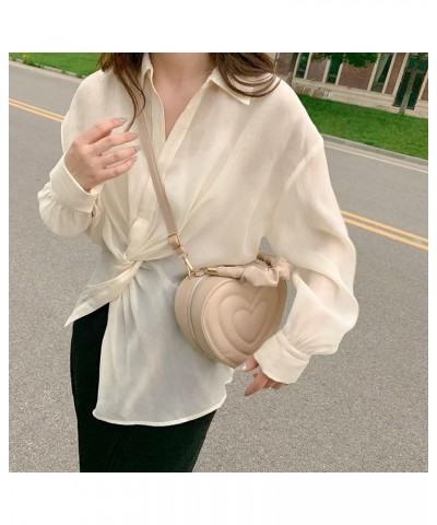 Women Heart Shape Clutch Purse Large Capacity Shoulder Bag Cute PU Casual Crossbody Handbags with Strap for Shoppi Khaki $9.6...